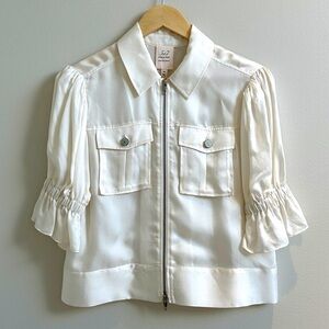 Cinq à Sept Holly Puff-Sleeve Utility Jacket - Ivory XS NWT